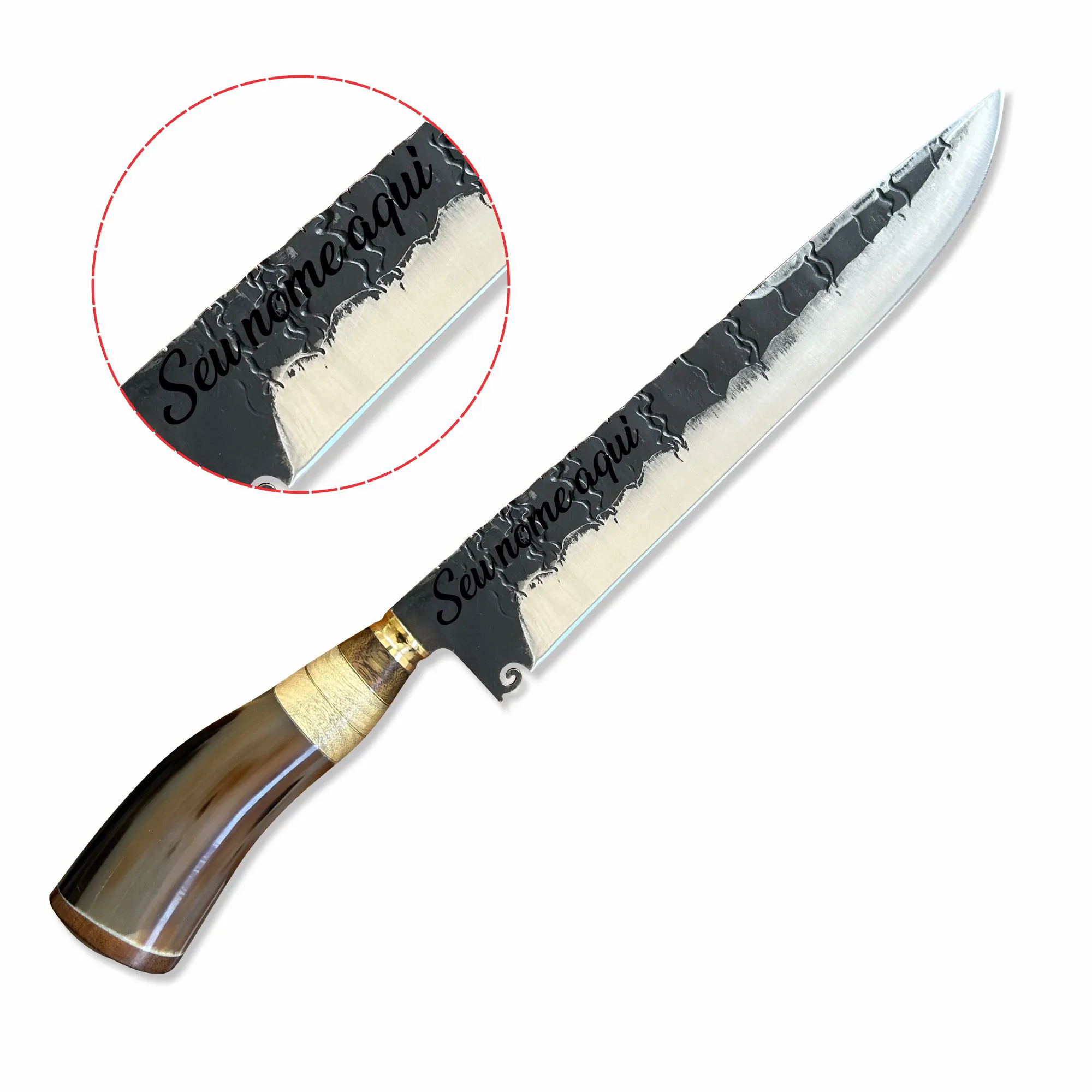 Faca Artesanal Churrasco 10 Pol. Aço Inox Forjado 3mm Cabo Preto - Imagem 4